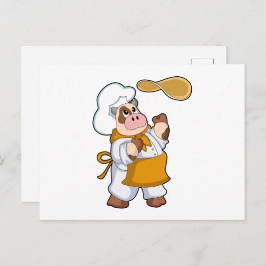 Koe als kok met deeg briefkaart (Voorkant / Achterkant)