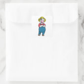 Koe als landbouwer met Pet Vierkante Sticker (Tas)