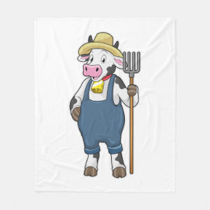 Koe als landbouwer met Pitchfork Fleece Deken