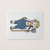 Koe als landbouwer met Pitchfork Legpuzzel (Horizontaal)