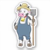 Koe als landbouwer met Pitchfork Sticker (Voorkant)