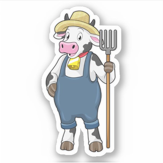 Koe als landbouwer met Pitchfork Sticker (Voorkant)