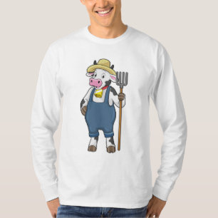 Koe als landbouwer met Pitchfork T-shirt