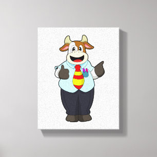 Koe als leraar met Stropdas Canvas Afdruk