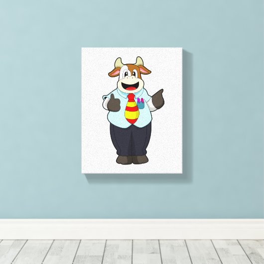 Koe als leraar met Stropdas Canvas Afdruk (Insitu (Houten vloer))