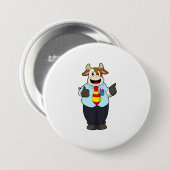 Koe als leraar met Stropdas Ronde Button 7,6 Cm (Voorkant /achterkant)