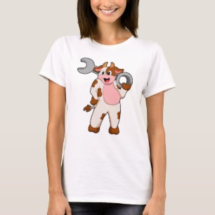 Koe als mechanisch met moersleutel t-shirt