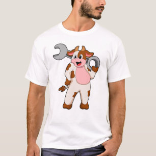 Koe als mechanisch met moersleutel t-shirt