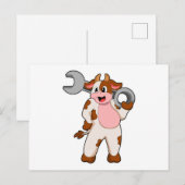 Koe als monteur met sleutel briefkaart (Voorkant / Achterkant)