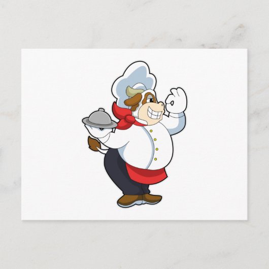 Koe als ober met dienblad briefkaart (Voorkant)