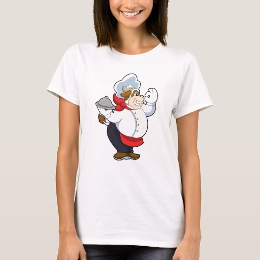 Koe als ober met serveerblad t-shirt (Voorkant)