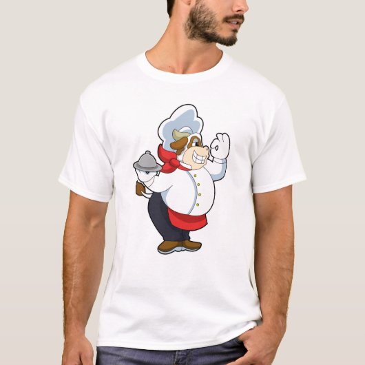 Koe als Ober met Serving bord T-shirt (Voorkant)