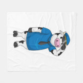 Koe als politieagent met pet van politie fleece deken (Voorkant (Horizontaal))