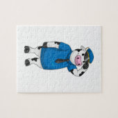 Koe als politieagent met pet van politie legpuzzel (Horizontaal)