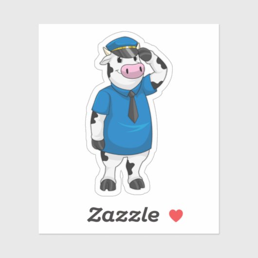 Koe als politieagent met pet van politie sticker (Vel)