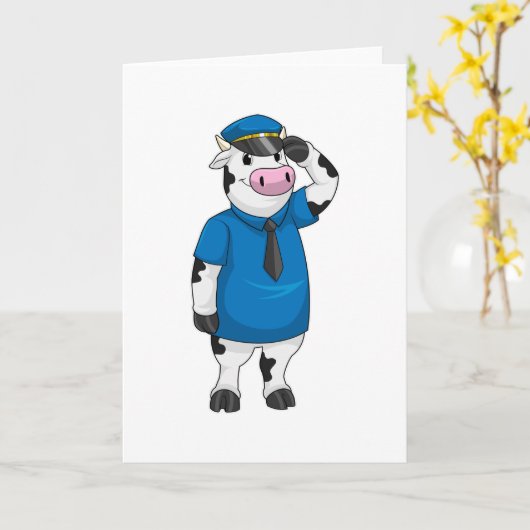 Koe als politieagent met politiepet kaart (Gele Bloem)