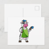 Koe als schilder met verf & pron briefkaart (Voorkant / Achterkant)