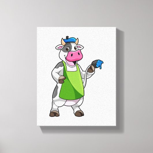 Koe als schilder met verf & pron canvas afdruk (Voorkant)