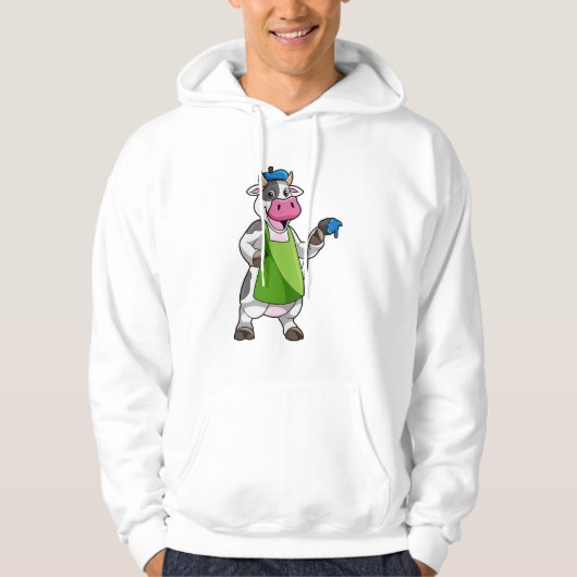 Koe als schilder met verf & pron hoodie (Voorkant)
