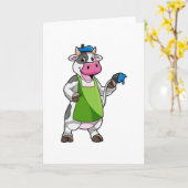 Koe als schilder met verf & pron kaart (Gele Bloem)