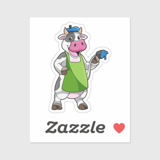 Koe als schilder met verf & pron sticker (Vel)