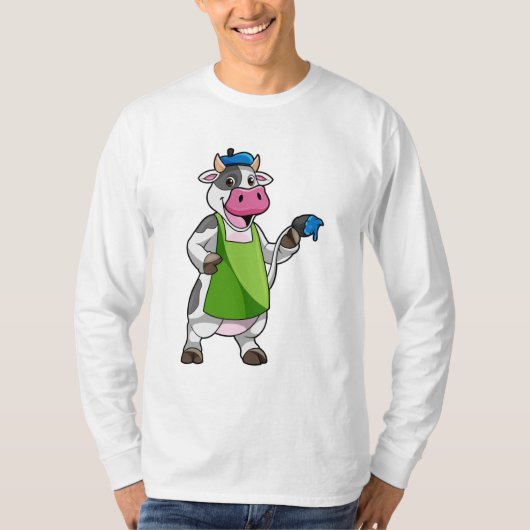 Koe als schilder met verf & pron t-shirt (Voorkant)