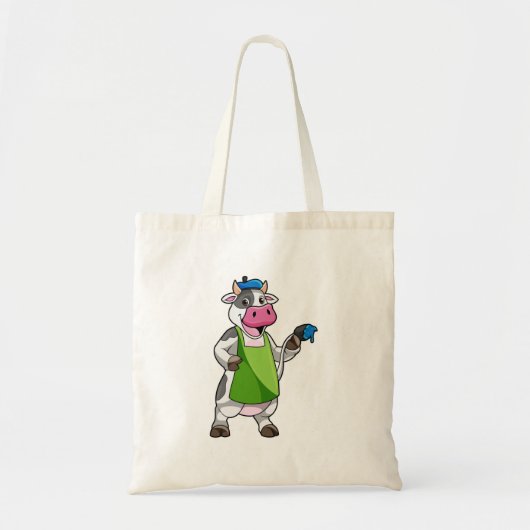 Koe als schilder met verf & pron tote bag (Voorkant)