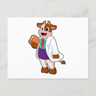 Koe als verpleegster met boek briefkaart
