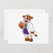Koe als verpleegster met boek briefkaart (Voorkant / Achterkant)