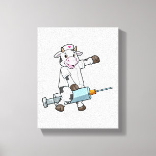 Koe als verpleegster met hart en spuit canvas afdruk