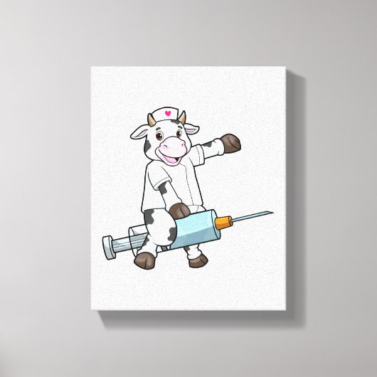Koe als verpleegster met hart en spuit canvas afdruk (Voorkant)