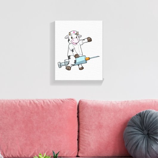 Koe als verpleegster met hart en spuit canvas afdruk (Insitu (Woonkamer))