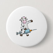 Koe als verpleegster met hart en spuit ronde button 7,6 cm (Voorkant)