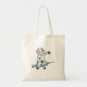 Koe als verpleegster met hart en spuit tote bag