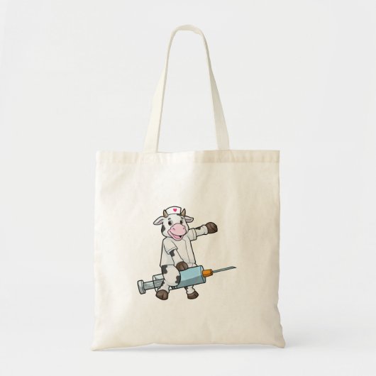 Koe als verpleegster met hart en spuit tote bag (Voorkant)