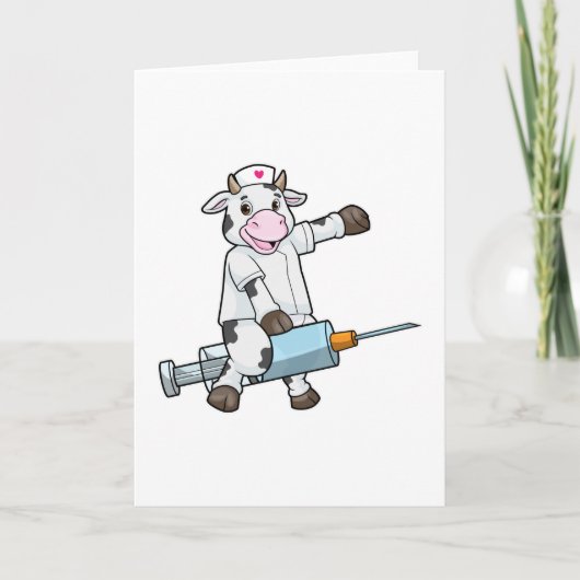 Koe als verpleegster met hart & spuit kaart (Voorkant)