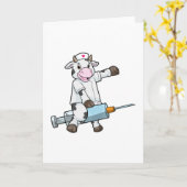 Koe als verpleegster met hart & spuit kaart (Gele Bloem)