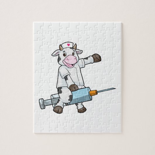 Koe als verpleegster met hart & spuit legpuzzel (Verticaal)