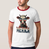  Koe Amerika 4 juli patriottisch T-shirt (Voorkant)