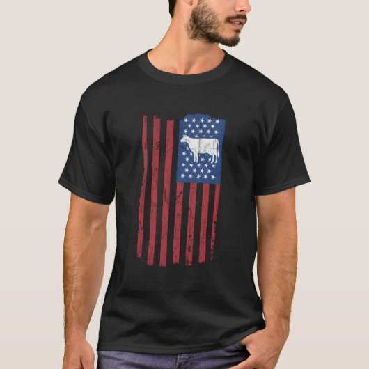 Koe  Amerikaanse vlag Retro Dairy Farmer Gift T-shirt (Voorkant)