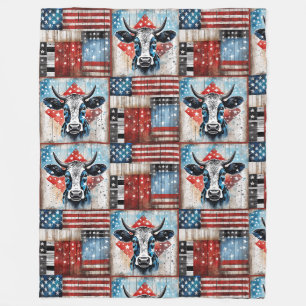 Koe Amerikaanse vlag volkskunst Fleece Deken
