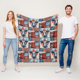 Koe Amerikaanse vlag volkskunst Fleece Deken