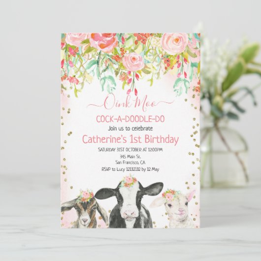 Koe Animal Oink Moo Cockadoodle Doo Birthday Kaart (Staand voorkant)