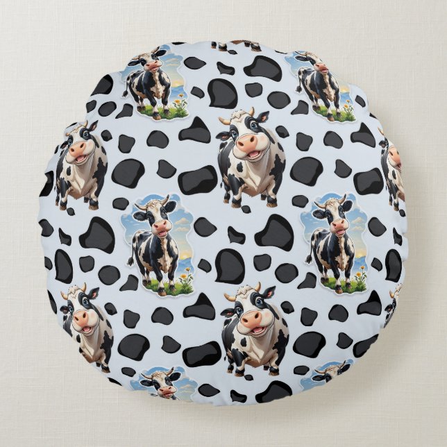 Koe Animal Pattern Design Rond Kussen (Voorkant)