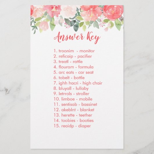 Koe Baby shower Baby Word Scramble Game (Achterkant)