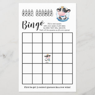Koe Baby shower Beauful Dream Bingo Game Kaart