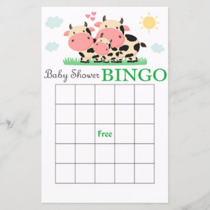 Koe baby shower bingo-kaart