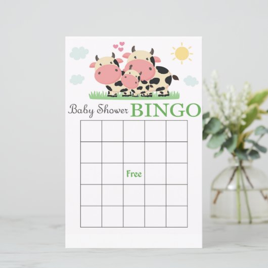 Koe baby shower bingo-kaart (Staand voorkant)