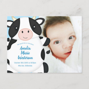 Koe Baby shower blauw Briefkaart