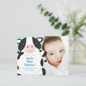 Koe Baby shower blauw Briefkaart (Staand voorkant)
